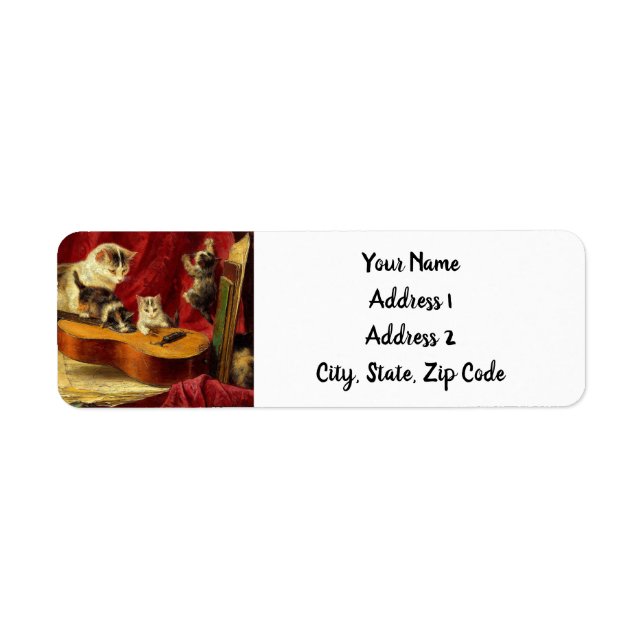 Étiquette Mère Chat et chatons Jouer avec la guitare (Devant)