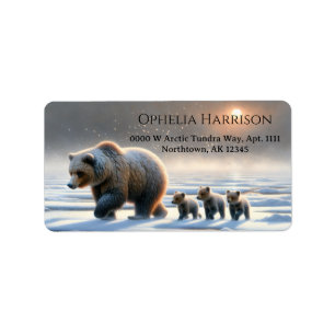 Étiquette Mère Grizzly Oursons Ours Toundra Arctique Gelée