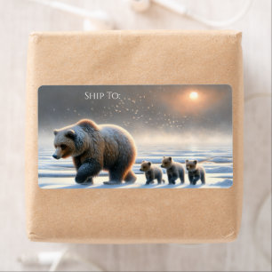 Étiquette Mère Grizzly Oursons Toundra Arctique Gelée