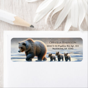 Étiquette Mère Grizzly Oursons Toundra Arctique Gelée