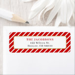 Étiquette MERI Red White Strip Gold Christmas Adresse de ret<br><div class="desc">Cette étiquette d'adresse de retour comporte des rayures de sucre de canne rouge et blanc festives avec une bordure dorée et une police rouge éclatante. Cet autocollant d'adresse est la touche festive parfaite pour envoyer vos cartes de fin de année. Associez-vous à tout ce qui se trouve dans la collection...</div>