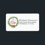 Étiquette Merry & Bright Christmas Wreath<br><div class="desc">Étiquettes de adresse de Noël avec une couronne d'aquarelle. Seringues de pin vert,  cônes de pin et baies décoratives composent cette couronne festive. À l'intérieur de la couronne sont quelques ornements décoratifs et les mots" mai vos jours être Joyeux et lumineux. Écrit dans une police rouge tendance.</div>
