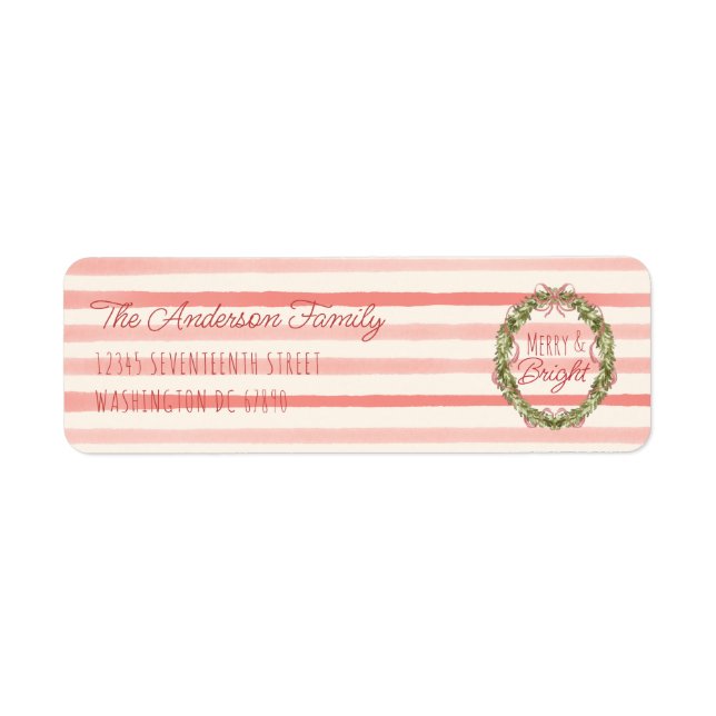 Étiquette Merry & Bright Red Stripes Wire de Noël (Devant)