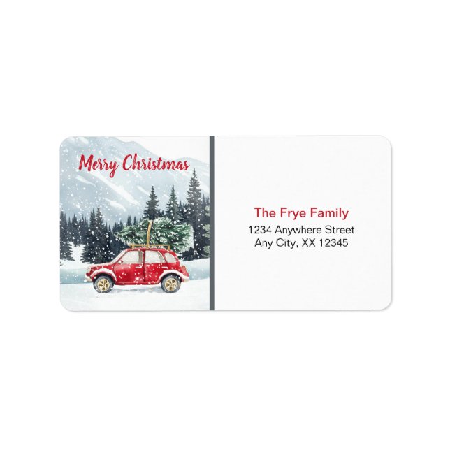 Étiquette Merry Christmas Address Label | Red Holiday Car (Devant)