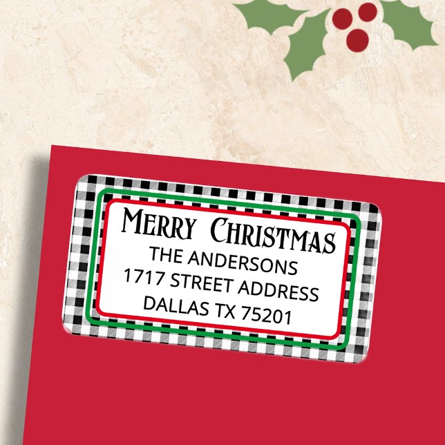 Étiquette Merry Christmas Buffalo Check Return Address Label (Créateur téléchargé)