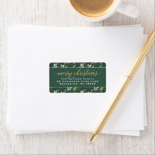 Étiquette Merry Christmas Green Gold Elegant Script Address