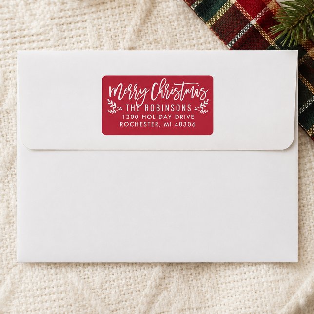 Étiquette Merry Christmas Modern Red Return Address (Créateur téléchargé)