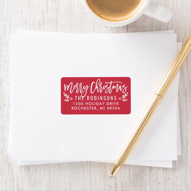 Étiquette Merry Christmas Modern Red Return Address (En situation)