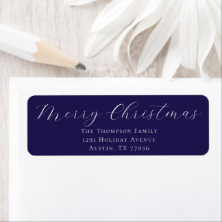 Étiquette Merry Christmas Navy Blue Return Address Label