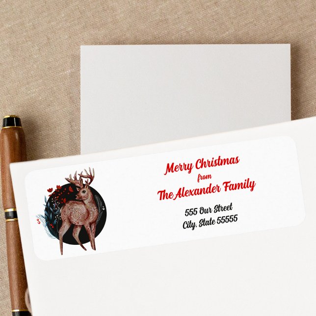 Étiquette Merry Christmas Scandinavian Folk Art Nordic Deer  (Créateur téléchargé)