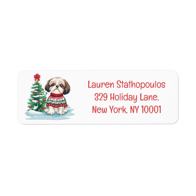 Étiquette Merry Christmas Shih Tzu Dog (Devant)