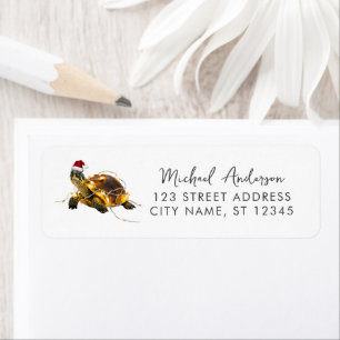 Étiquette Merry Christmas Turtle à Santa Hat Retourner l'adr