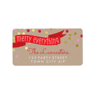 Étiquette MERRY HOLIDAY BANNER élégant confetti kraft en or