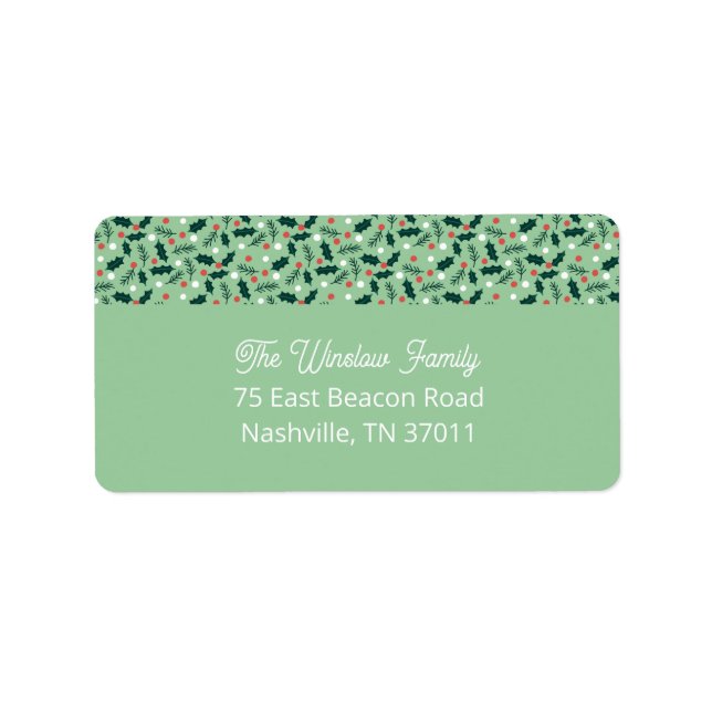 Étiquette Merry Holly Days Address Label (Green) (Devant)