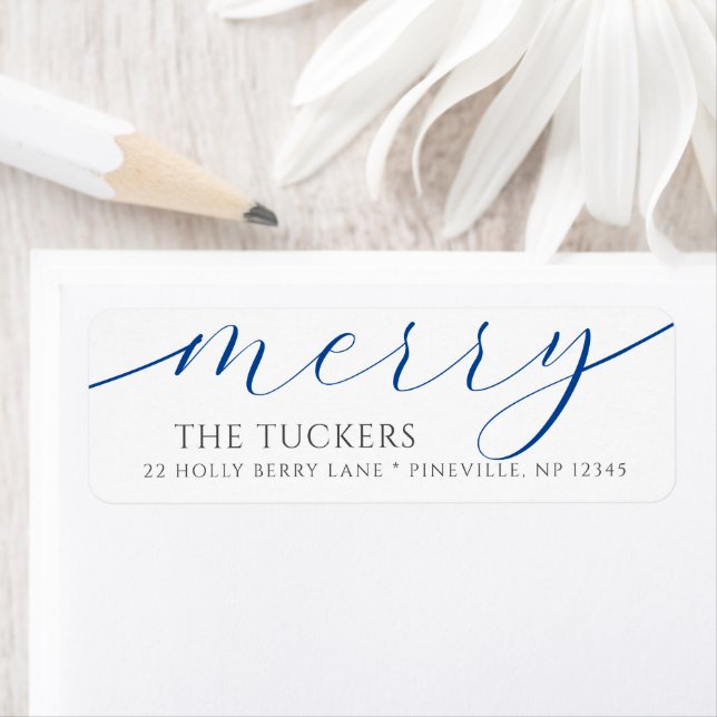 Étiquette MERRY Script Festive Noël Adresse de retour (En situation)