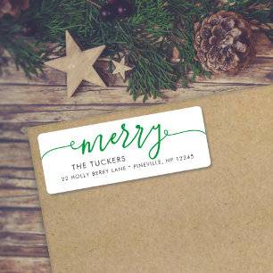 Étiquette MERRY Script Simple Vert Noël Adresse de retour