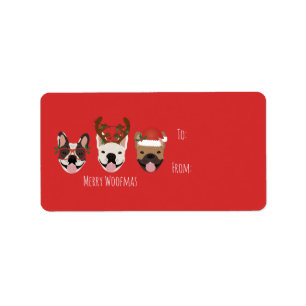 Étiquette Merry Woofmas Têtes de Noël