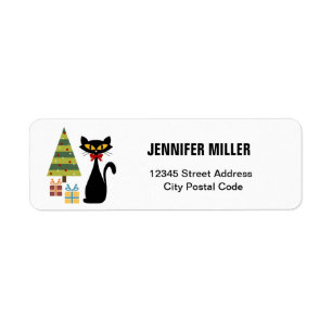 Étiquette Mi-Century Christmas cat Retour Adresse Label