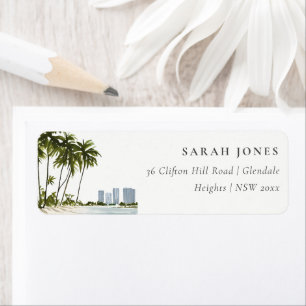 Étiquette Miami Florida Watercolor Palm Landcape Address
