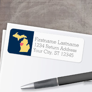 Étiquette Michigan State Map with Custom Love Heart and Name