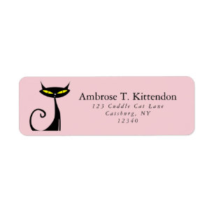 Étiquette Mid Century Moderne Atomique Rétro Chat Noir Rose