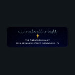 Étiquette Midnight Blue All Is Calme Christmas Star Adresse<br><div class="desc">Nom pratique et étiquettes d'adresse de retour pour vos cartes et invitations festives, avec subtile élégante typographie de script All Is Calm All Is Bright de la belle nuit silencieuse Carol de Noël, et l'étoile de Bethléem en or, mis contre un arrière - plan de nuit étoilé bleu minuit. Vous...</div>