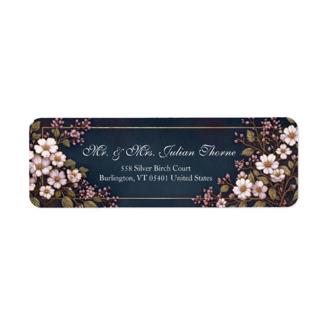 Étiquette Midnight Navy White Botanical Frame (Devant)