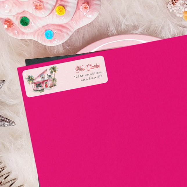 Étiquette Midsiècle Maison moderne Pink Noël (Créateur téléchargé)