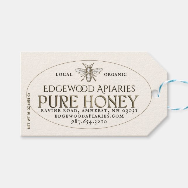 Étiquette miel étanche or avec peigne de miel et a (Devant (Horizontal))