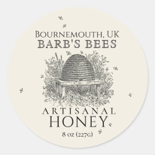 Étiquette miel ivoire Skep Vintage avec abeilles
