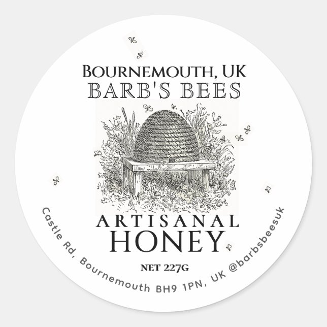 Étiquette miel ivoire Skep Vintage avec abeilles (Devant)