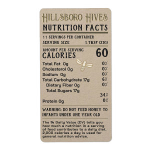 Étiquette Miel - valeur nutritive Avertissement pour nourris