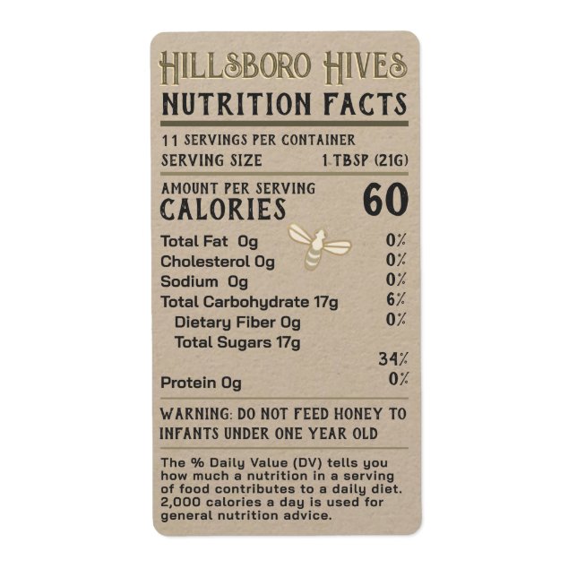 Étiquette Miel - valeur nutritive Avertissement pour nourris (Devant)