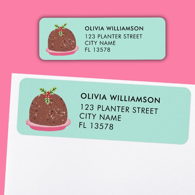 Étiquette Mignon pudding de Noël festif (Cute 'My Little Pudding' Christmas address label)