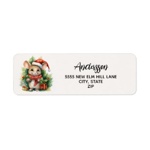 Étiquette Mignon Souris Chapeau Rouge de Père Noël Noël Fête