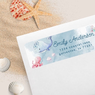 Étiquette mignon sous l'étiquette d'adresse de retour d'aqua