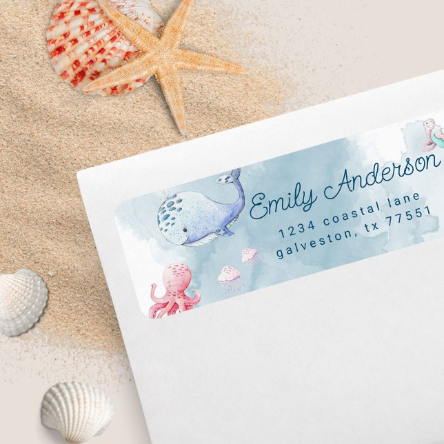 Étiquette mignon sous l'étiquette d'adresse de retour d'aqua (Créateur téléchargé)