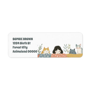 Étiquette Mignonne fille avec chats Whimsical Adresse de ret