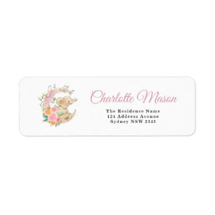 Étiquette Mignonne Fille Éléphant Lune Fleur Rose Bébé Fille