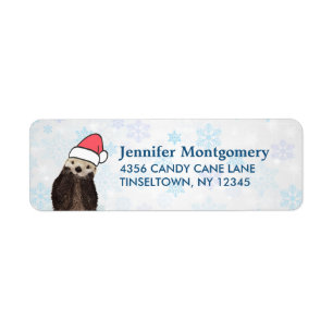 Étiquette Mignons Otter portant un chapeau de Noël