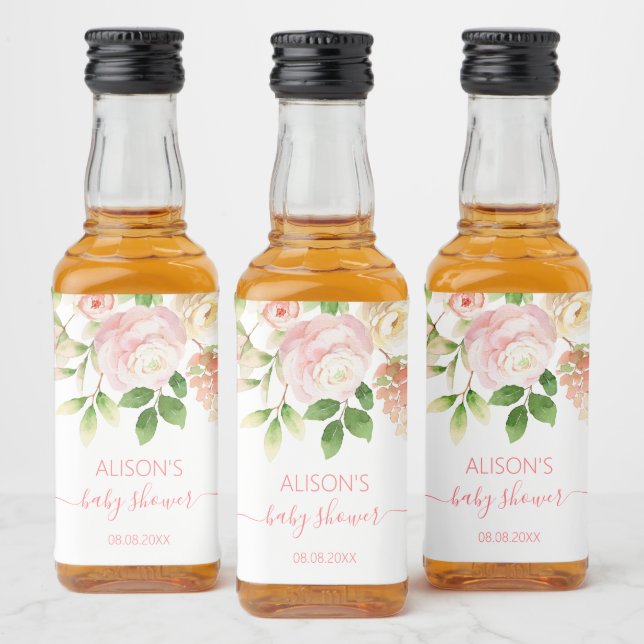 Étiquette Mini Fille Florale Élégante Rose Rose Ba (Bouteilles)
