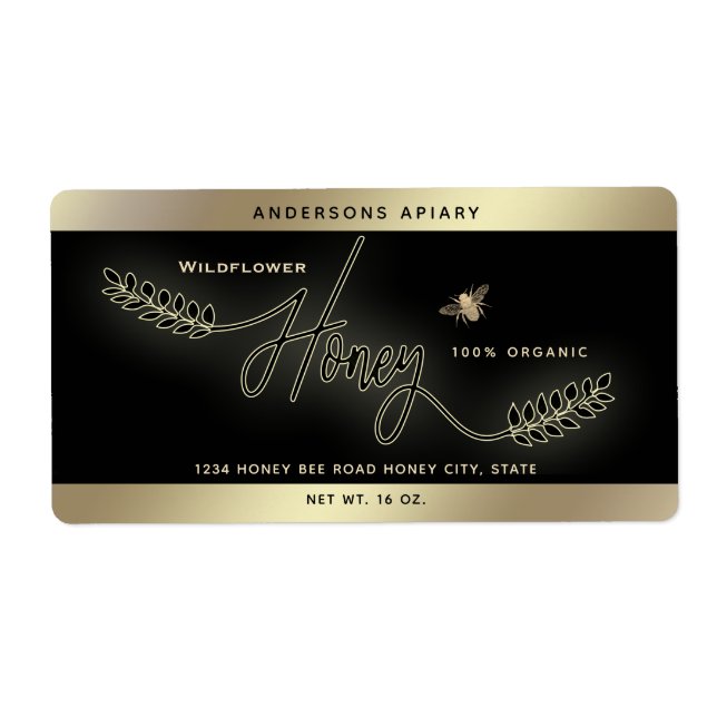 Étiquette Mini-moderne en or miel branche bee pot (Devant)