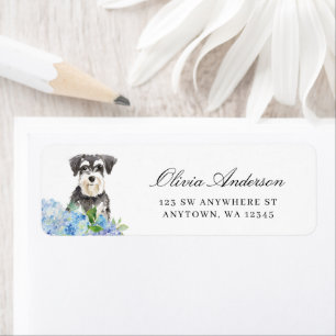 Étiquette Miniature Schnauzer Blue Hydrangea Adresse de reto