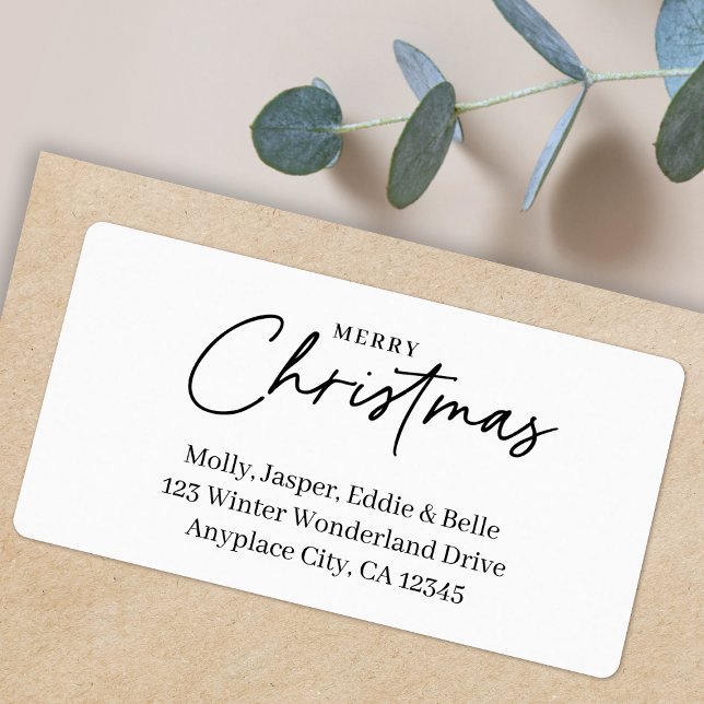 Étiquette Minimal Christmas Address Label | Simple White (Minimalist simple Christmas return address labels for Holiday card mailing & festive gift parcels)