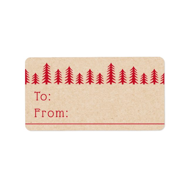 Étiquette Minimal cute Christmas trees red Kraft print (Devant)