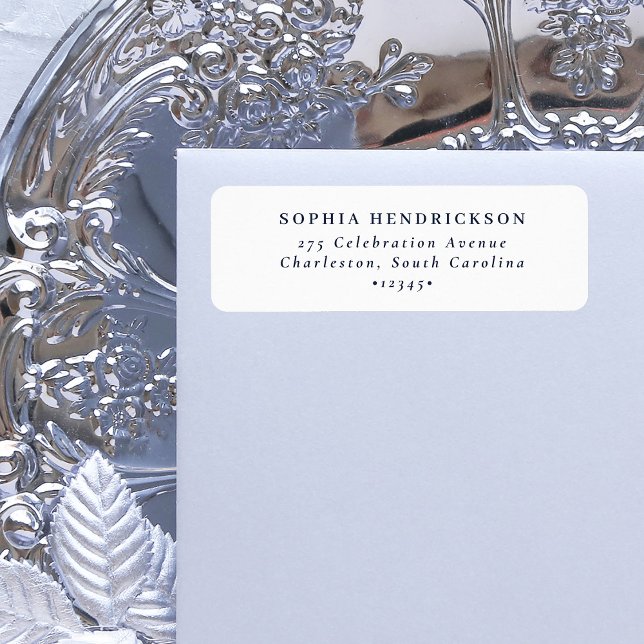 Étiquette Minimal et chic | Blanc et bleu marine (Créateur téléchargé)