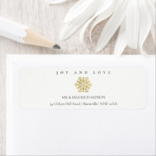 Étiquette Minimal Faux Gold Snowflake Joy & Love Adresse