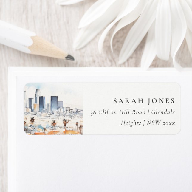 Étiquette Minimal Los Angeles, Californie Aquarelle Adresse (En situation)