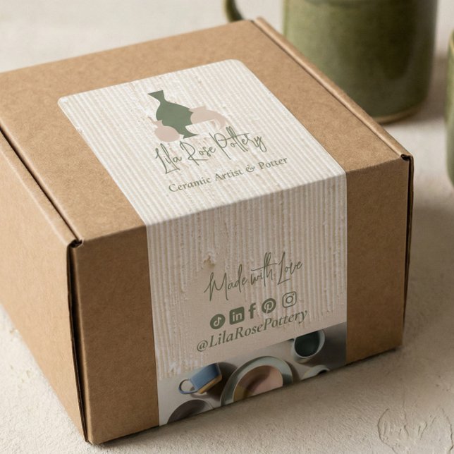Étiquette Minimal Pottery Ceramic Logo Business Box Wrap (Minimal Pottery Ceramic Logo Business Box Wrap Label)