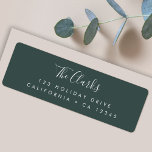 Étiquette Minimal Scandinavian Forest Green Return Address<br><div class="desc">A stylish modern holiday return address label with a handwritten script font for your family name in white with a dark forest green feature color in a 'scandi' scandinavian design style. The name and address can be easily customized for a personal touch. A trendy, minimalist and contemporary design to stand...</div>
